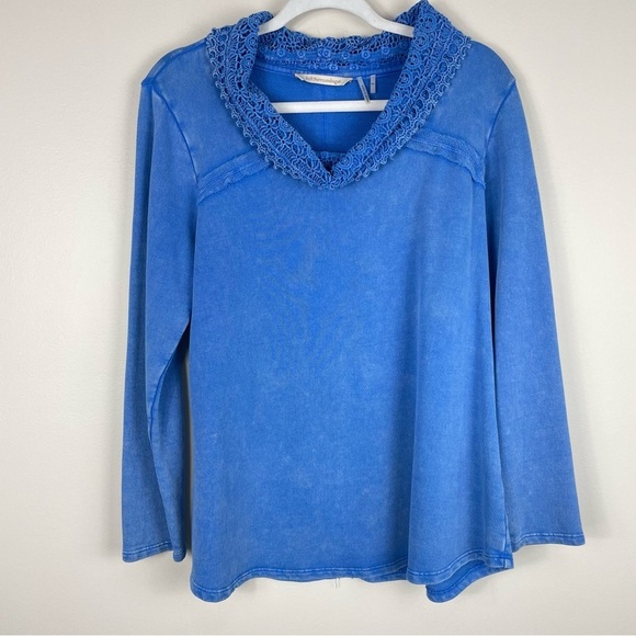 Soft Surroundings Crowl Neck Blouse Womens Petite Small Long Sleeve Crochet Top - Picture 7 of 7